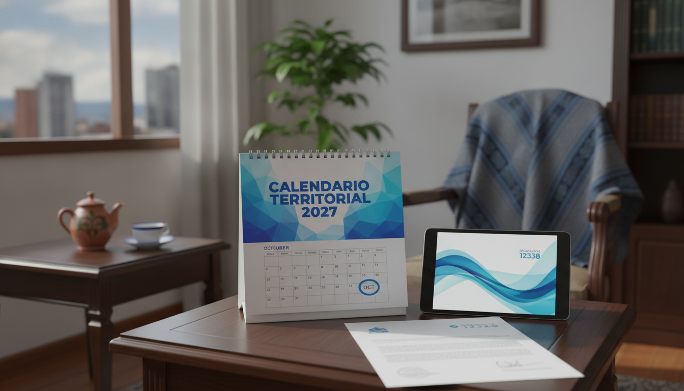 Ilustración de un calendario de escritorio y documentos en una oficina