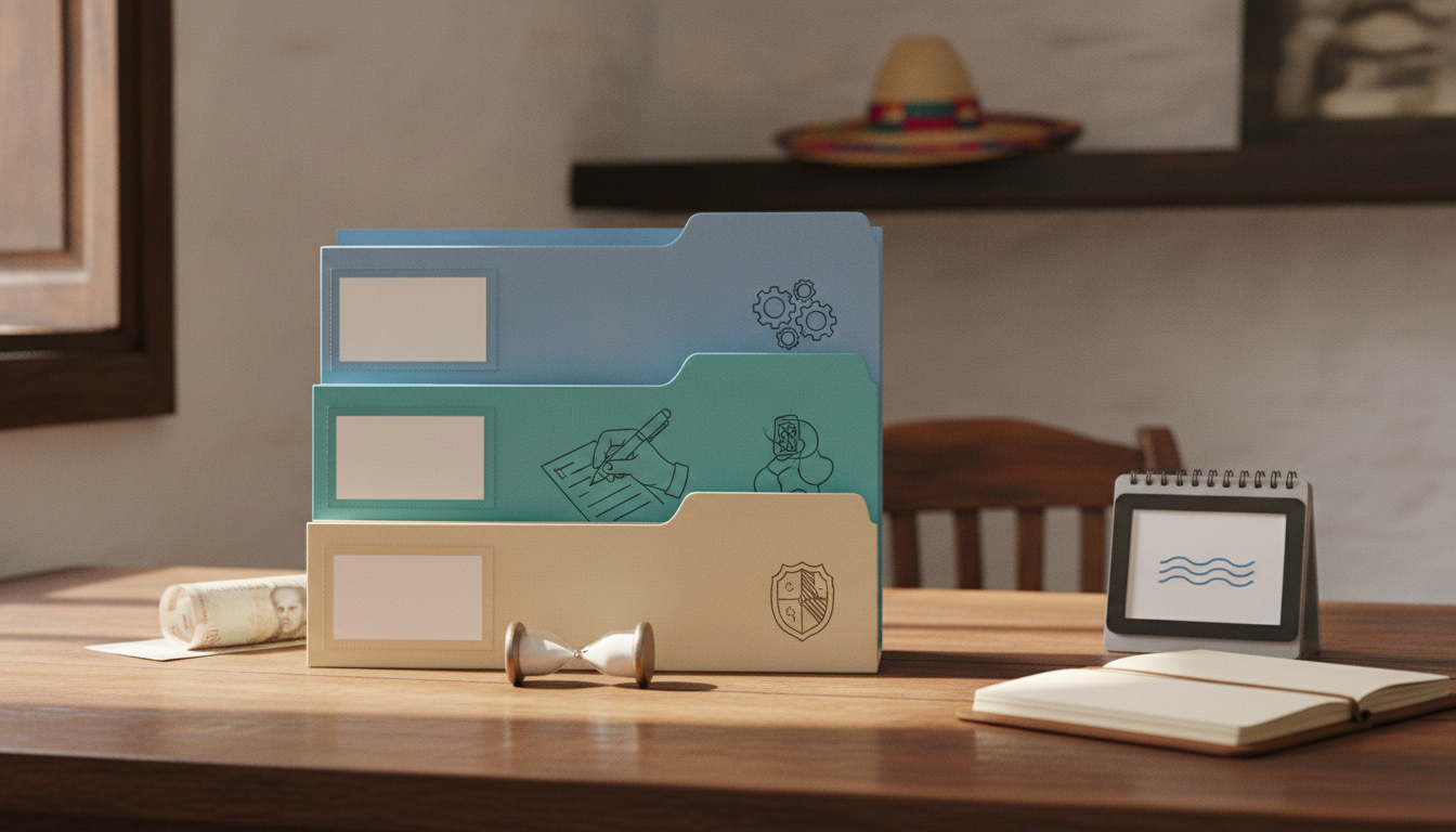 Materiales de organización, calendario y libreta sobre una mesa de trabajo